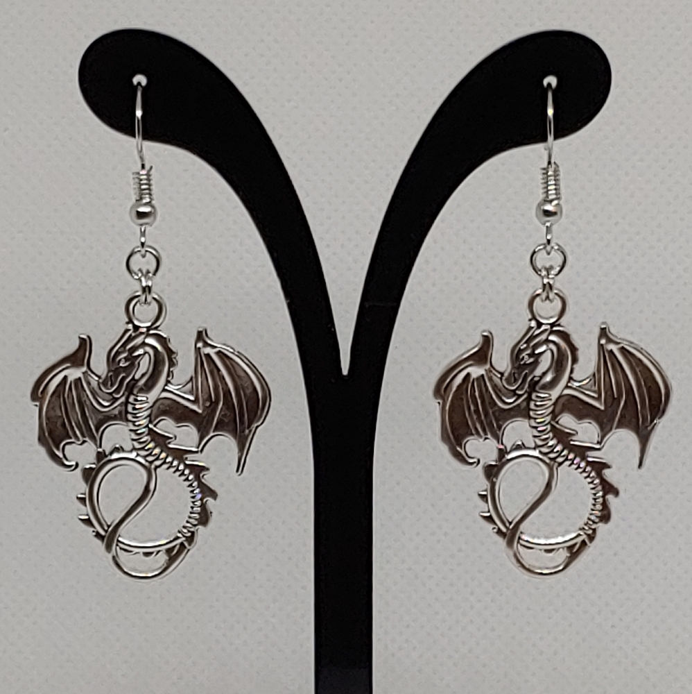 Silver-tone dragon earrings
